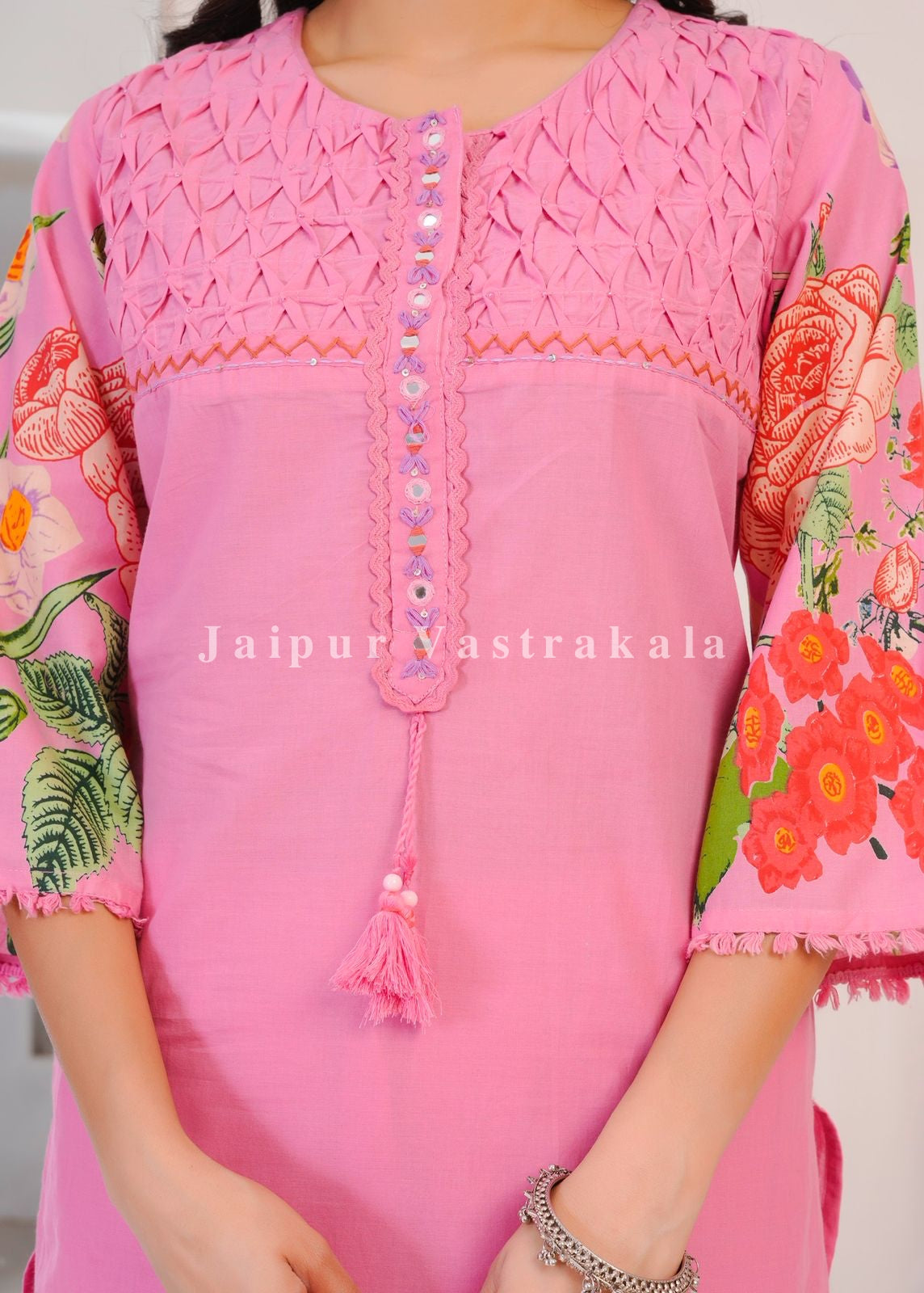 Pink Wild Flower Cotton Dupatta Set