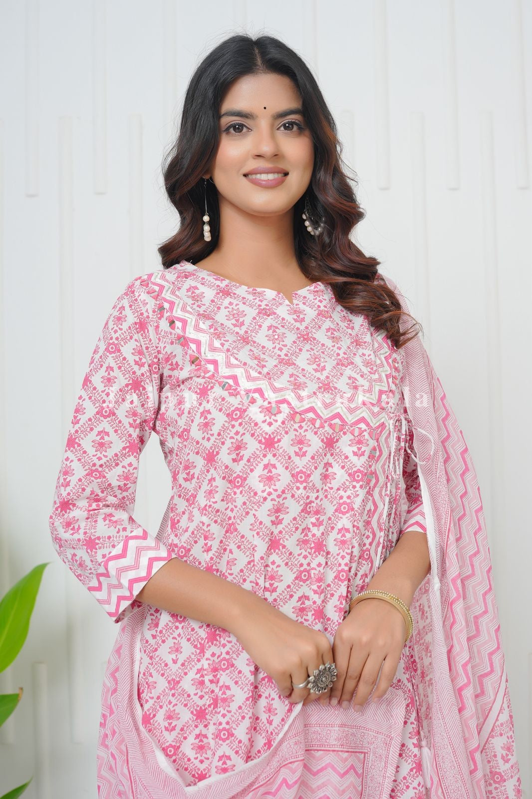Pink Cascade Angrakha Anarkali Suit