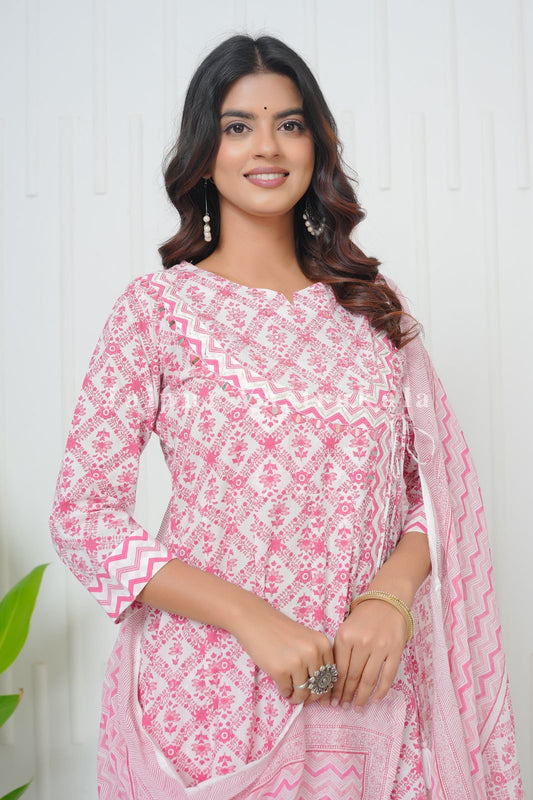 Pink Cascade Angrakha Anarkali Suit