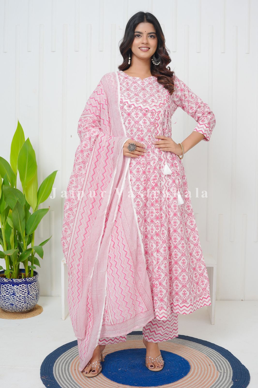 Pink Cascade Angrakha Anarkali Suit