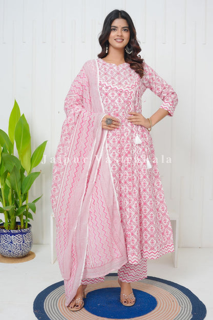 Pink Cascade Angrakha Anarkali Suit