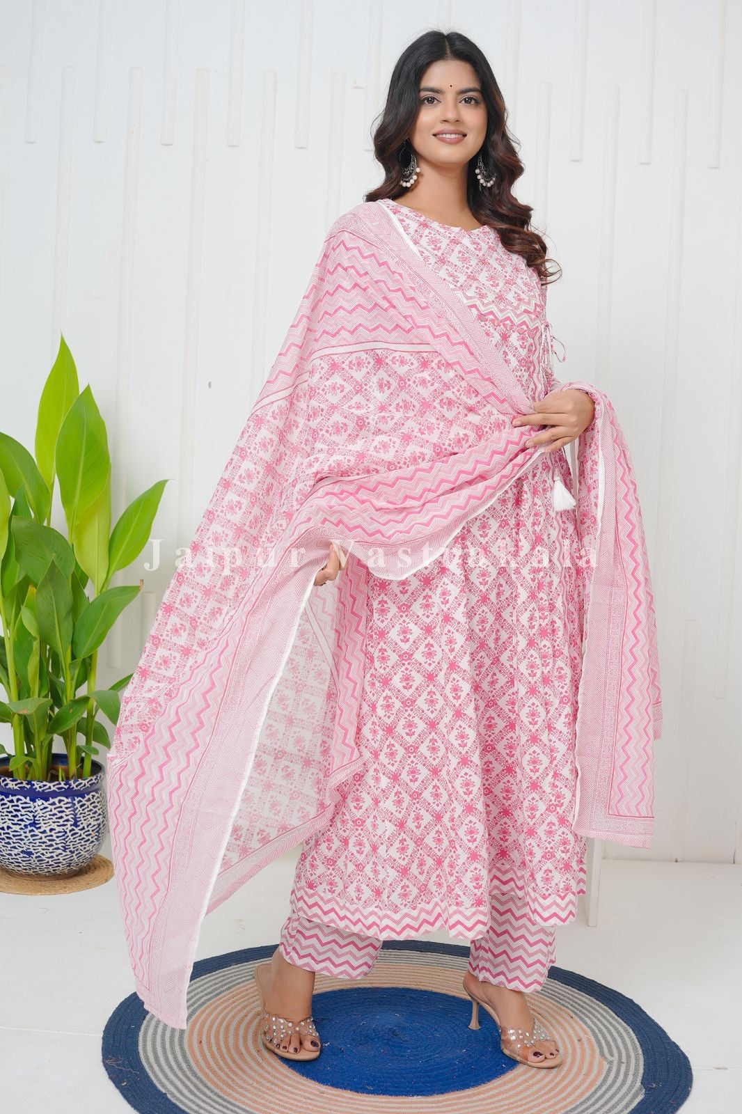Pink Cascade Angrakha Anarkali Suit