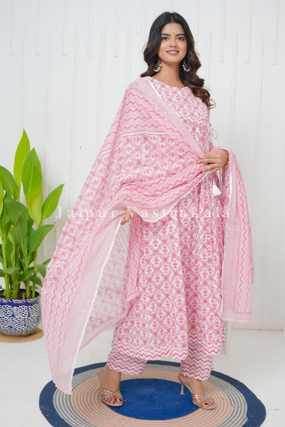 Pink Cascade Angrakha Anarkali Suit