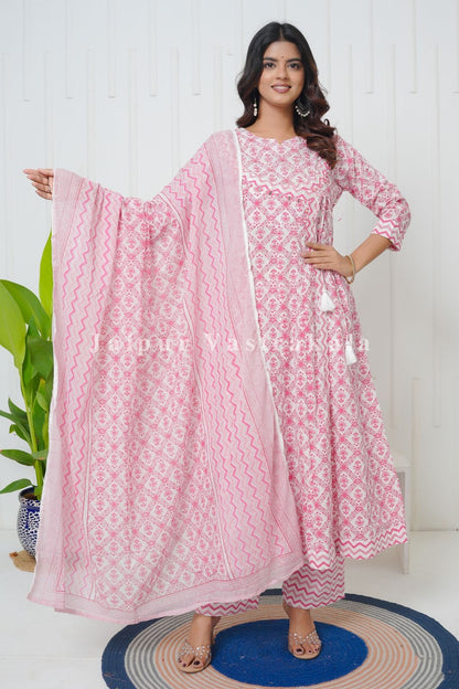 Pink Cascade Angrakha Anarkali Suit