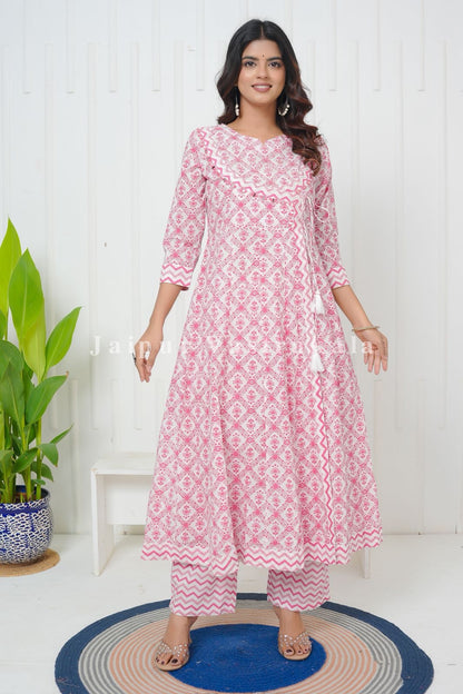 Pink Cascade Angrakha Anarkali Suit