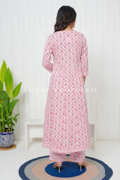 Pink Cascade Angrakha Anarkali Suit