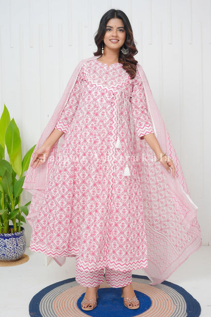 Pink Cascade Angrakha Anarkali Suit