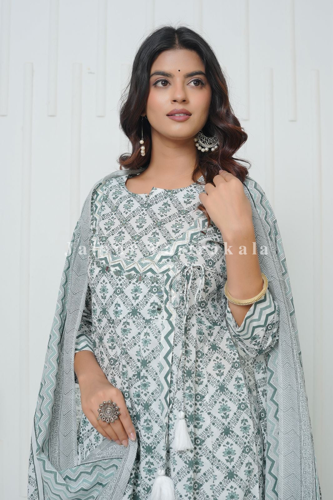 Green Cascade Angrakha Anarkali Suit