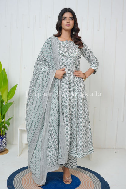 Green Cascade Angrakha Anarkali Suit