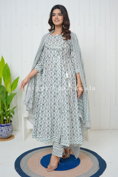 Green Cascade Angrakha Anarkali Suit