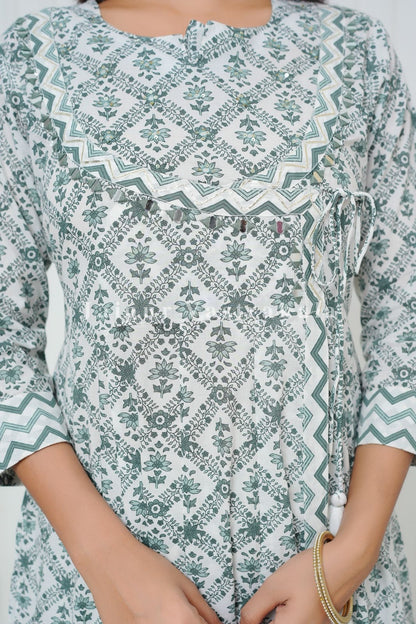 Green Cascade Angrakha Anarkali Suit