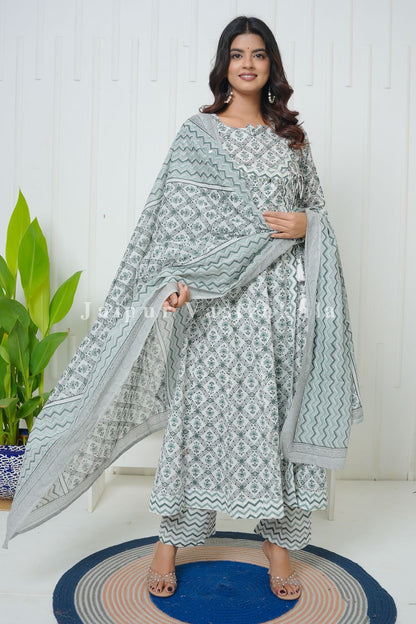 Green Cascade Angrakha Anarkali Suit