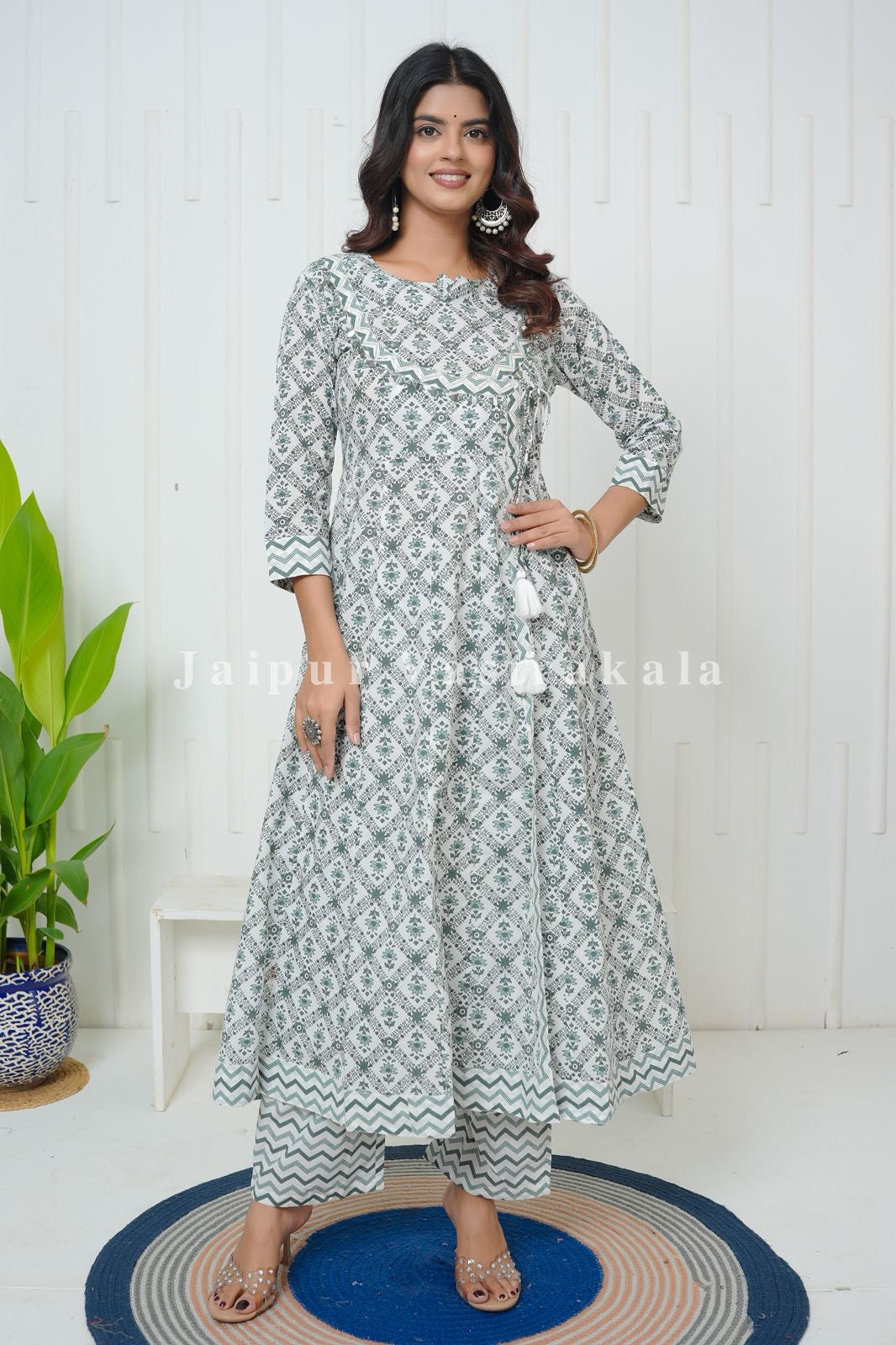 Green Cascade Angrakha Anarkali Suit