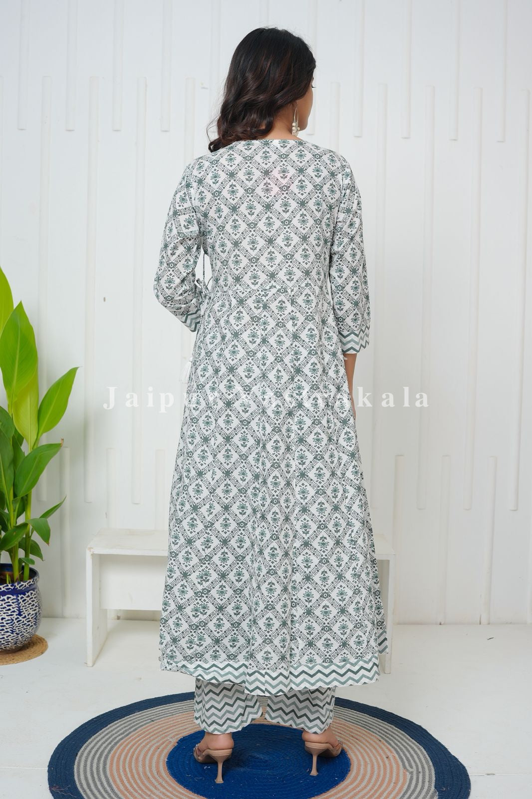 Green Cascade Angrakha Anarkali Suit