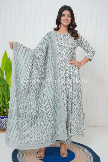 Green Cascade Angrakha Anarkali Suit