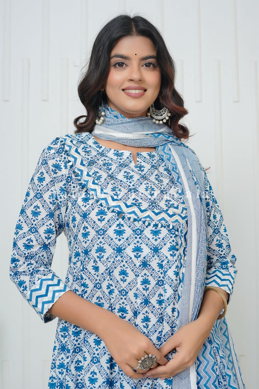 Blue Cascade Angrakha Anarkali Suit