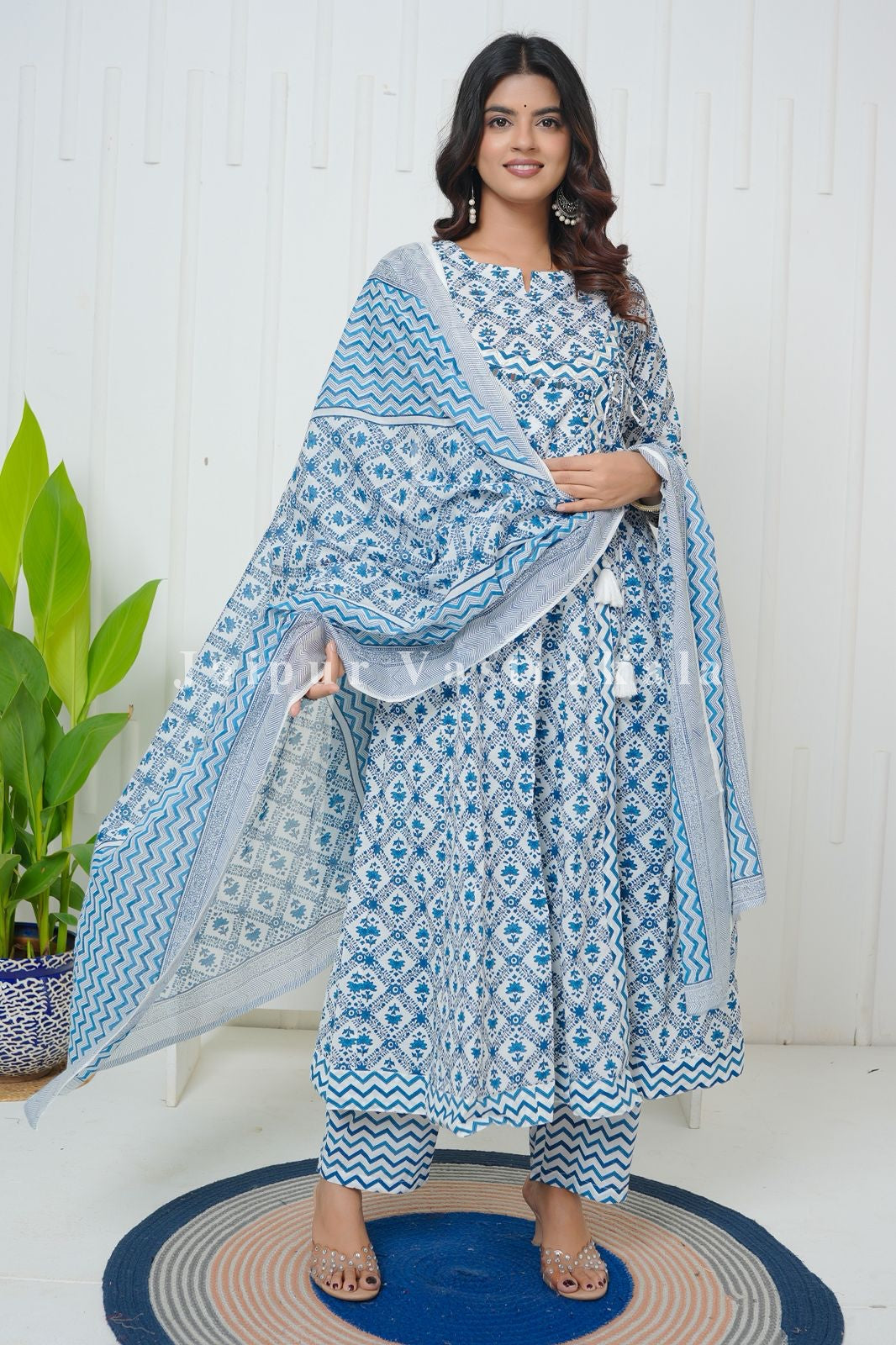 Blue Cascade Angrakha Anarkali Suit