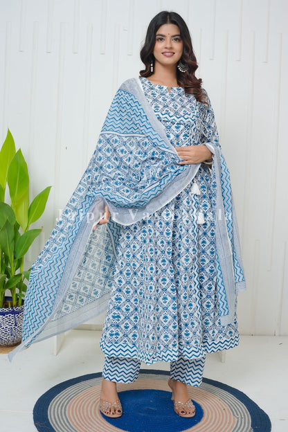 Blue Cascade Angrakha Anarkali Suit