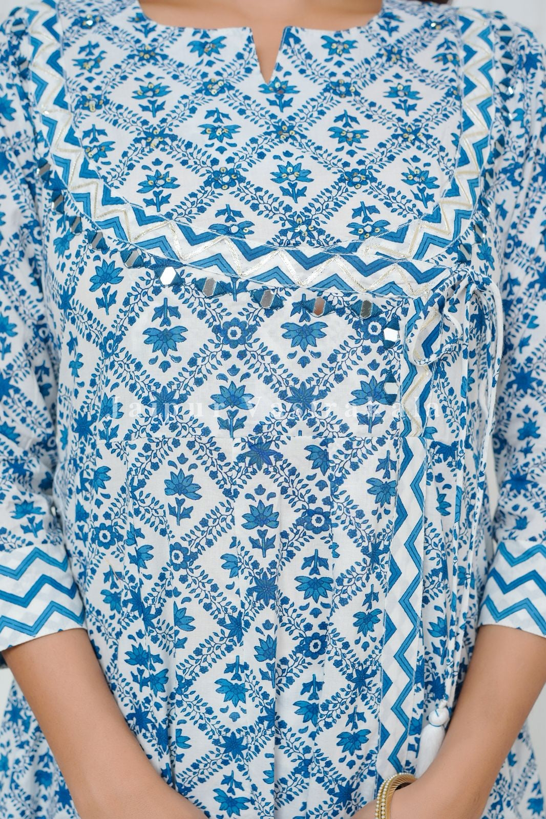 Blue Cascade Angrakha Anarkali Suit