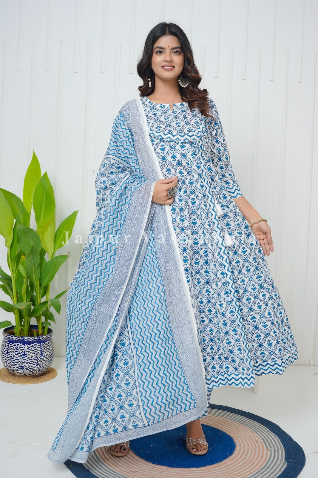 Blue Cascade Angrakha Anarkali Suit