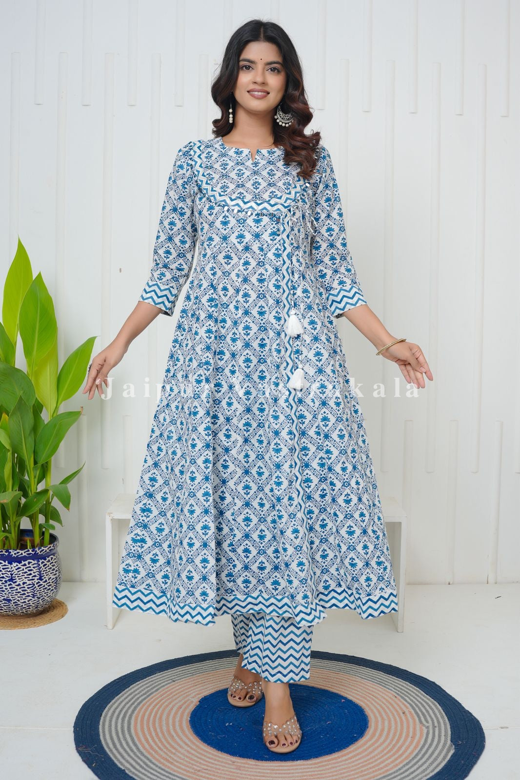 Blue Cascade Angrakha Anarkali Suit