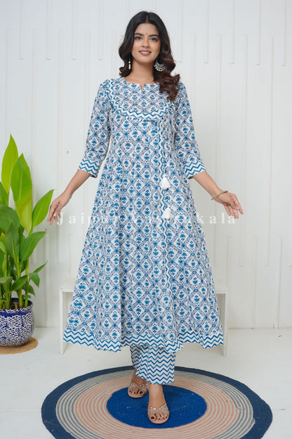 Blue Cascade Angrakha Anarkali Suit