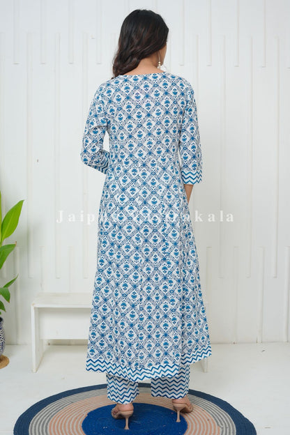 Blue Cascade Angrakha Anarkali Suit