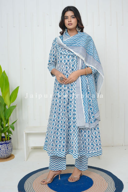 Blue Cascade Angrakha Anarkali Suit