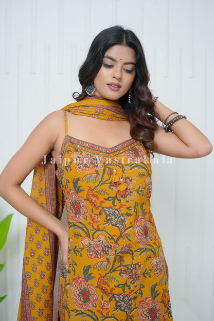 Yellow Phoolkari Spaghetti Cotton Set