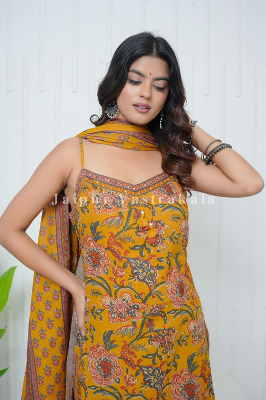 Yellow Phoolkari Spaghetti Cotton Set