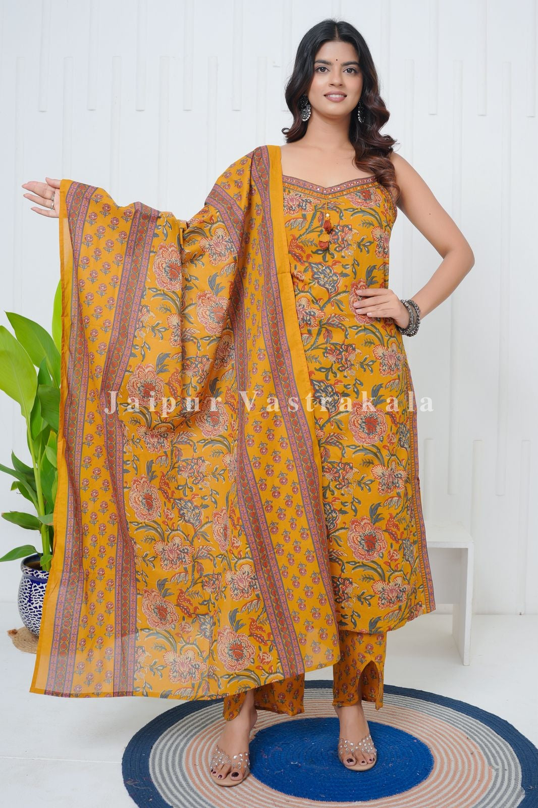 Yellow Phoolkari Spaghetti Cotton Set