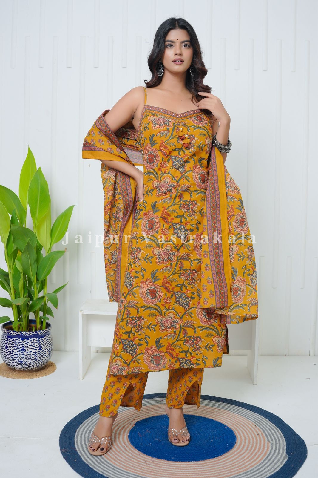 Yellow Phoolkari Spaghetti Cotton Set