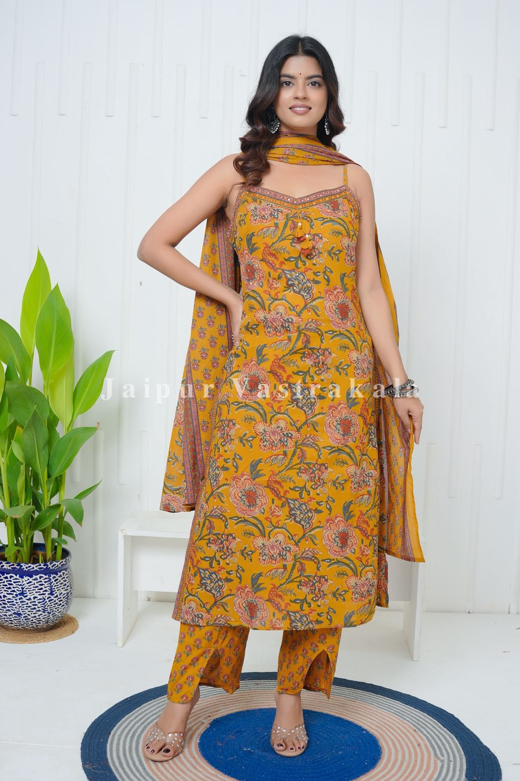 Yellow Phoolkari Spaghetti Cotton Set