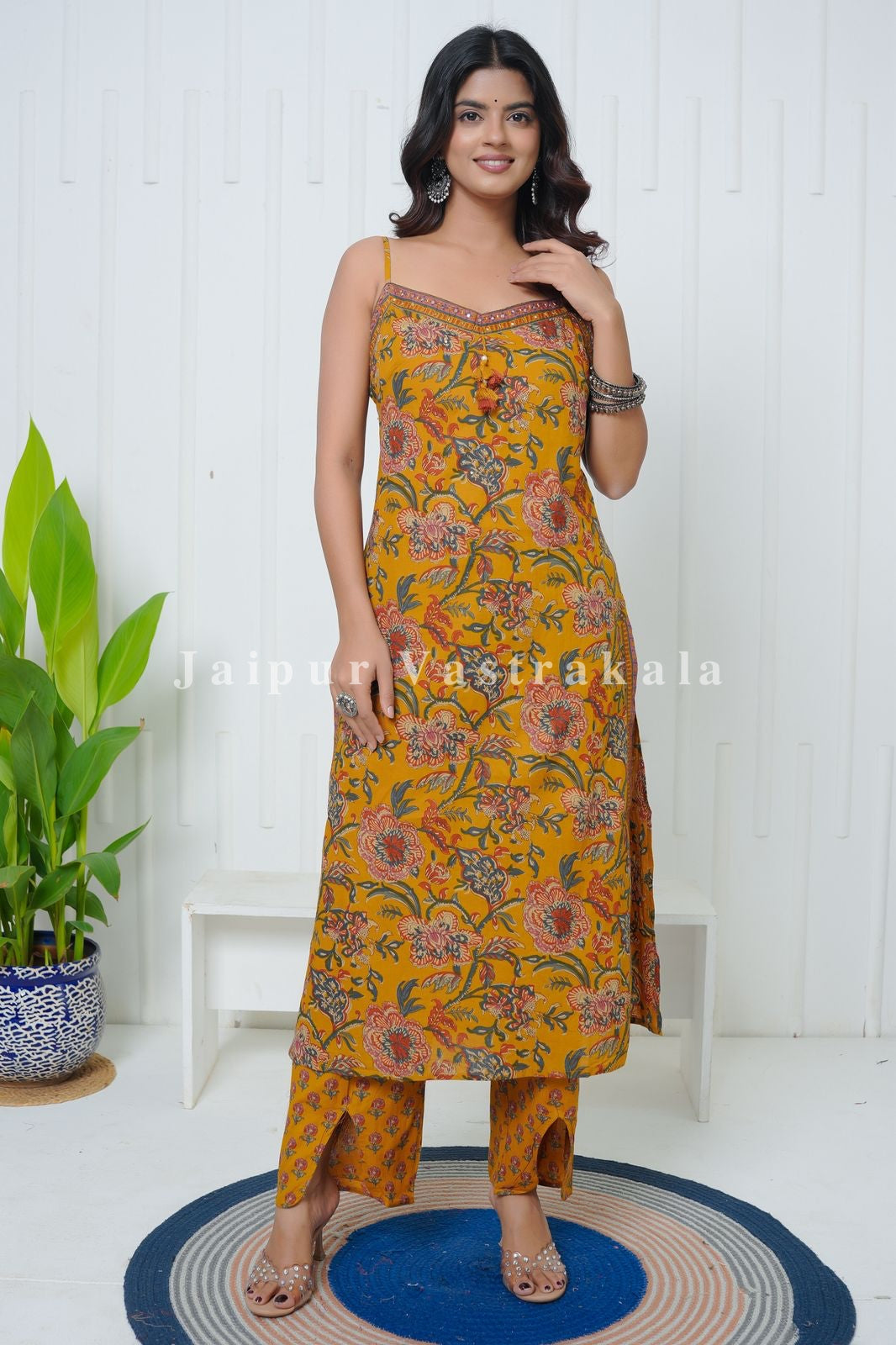 Yellow Phoolkari Spaghetti Cotton Set