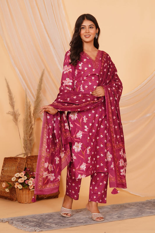 hand block printed kurta set with dupatta