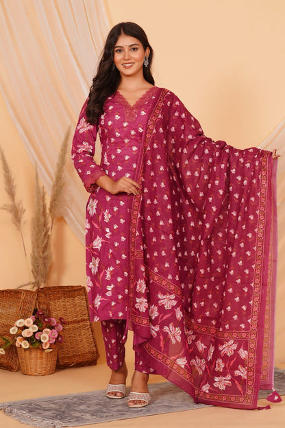 hand block printed kurta set with dupatta