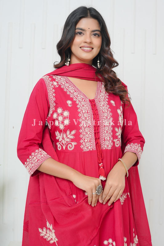 Red Embroidery Affair Anarkali Suit