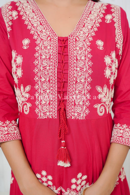 Red Embroidery Affair Anarkali Suit