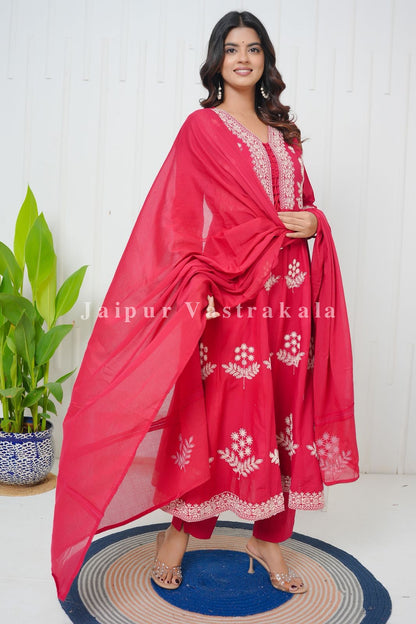 Red Embroidery Affair Anarkali Suit