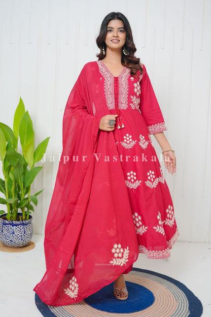 Red Embroidery Affair Anarkali Suit
