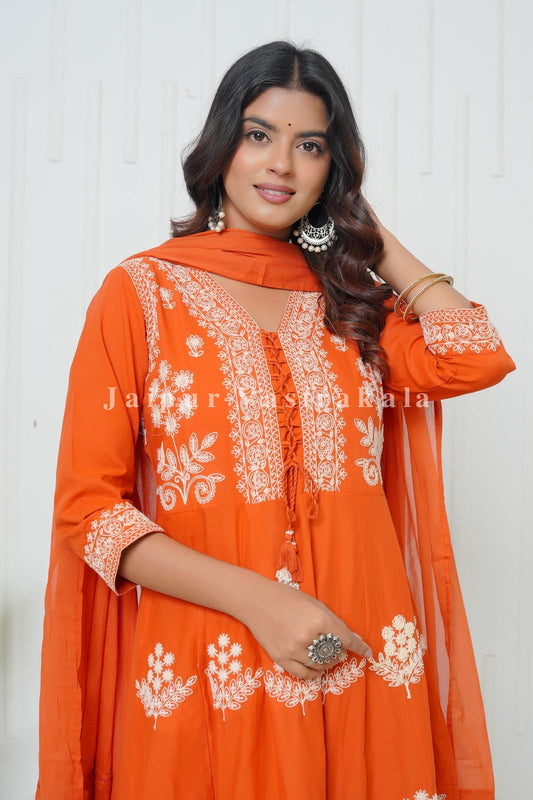 Orange Embroidery Affair Anarkali Suit