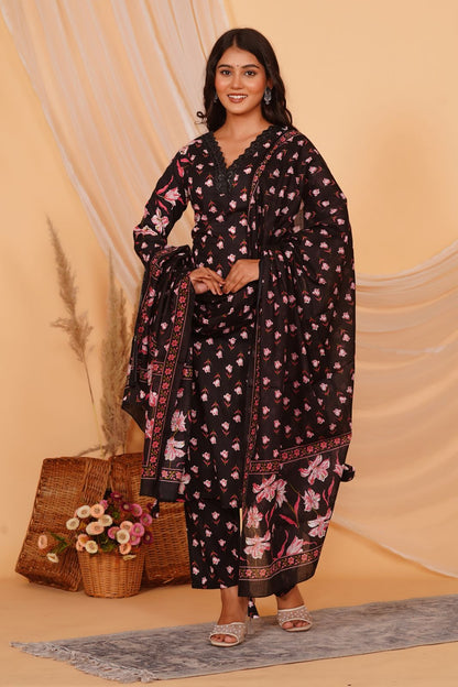hand block printed kurta set with dupatta