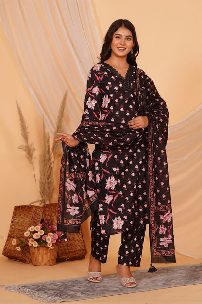 hand block printed kurta set with dupatta