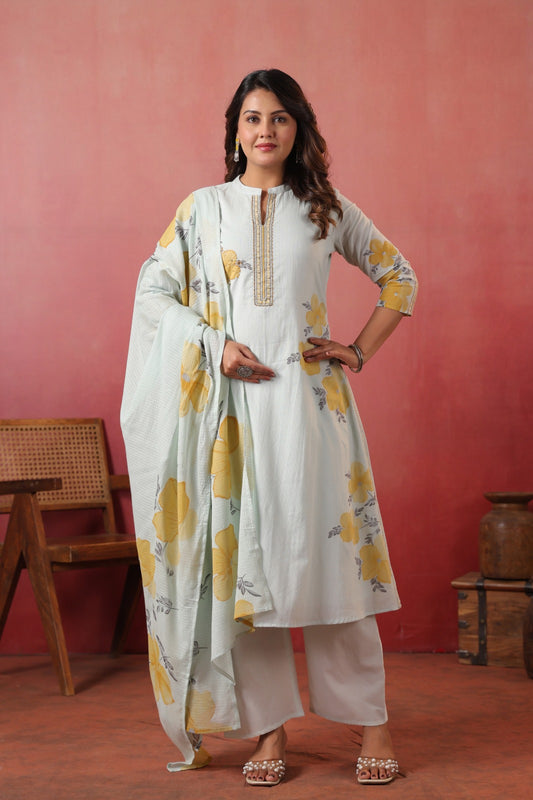 Mint Charm Cotton Silli Suit