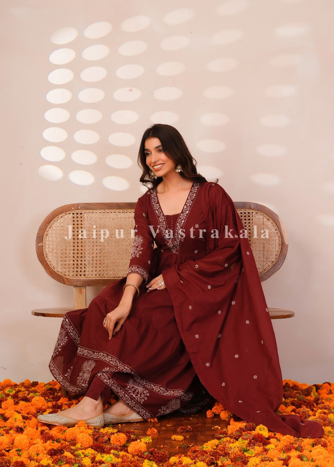 Maroon Embroidery Mul Cotton Anarkali Suit