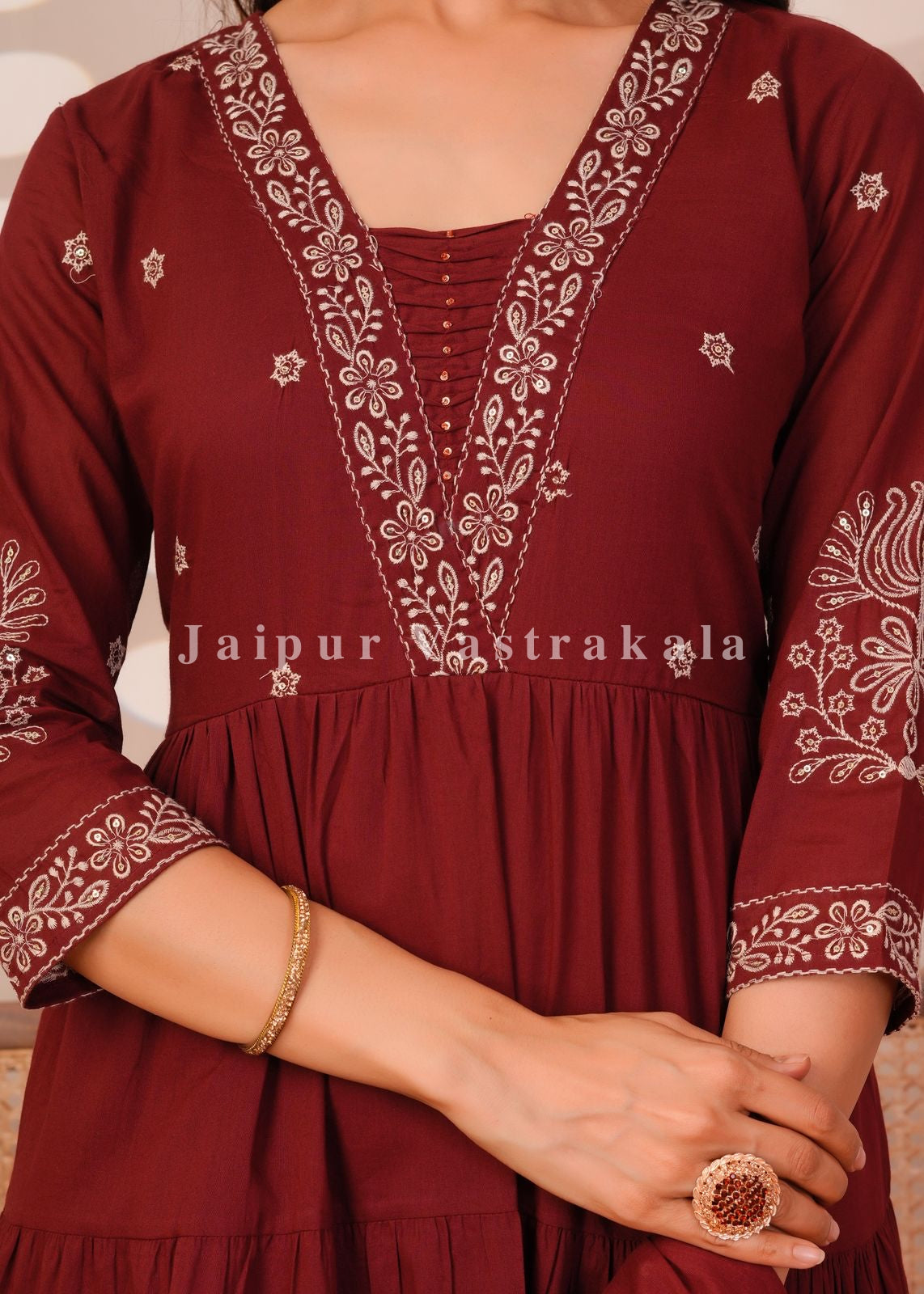Maroon Embroidery Mul Cotton Anarkali Suit
