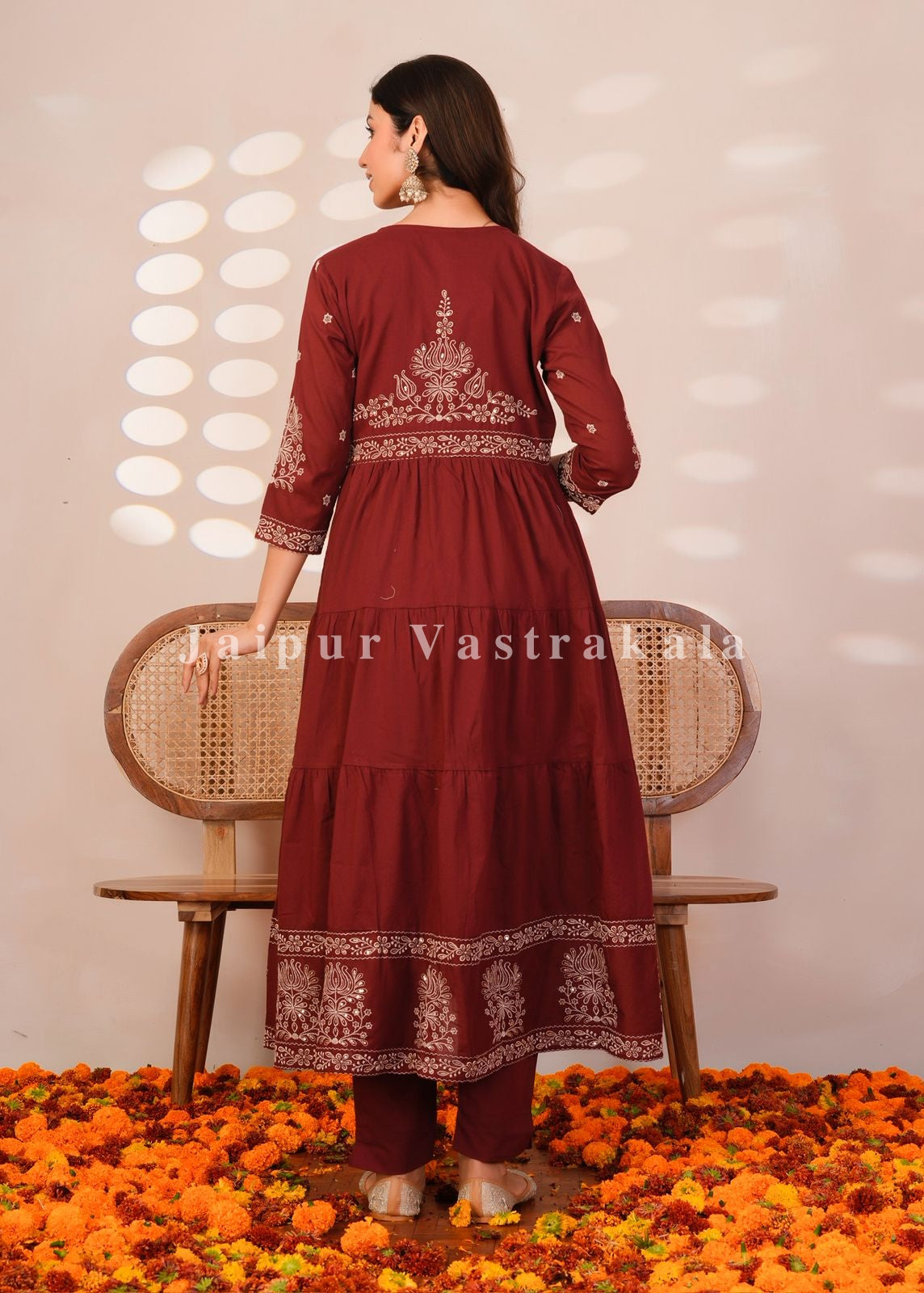 Maroon Embroidery Mul Cotton Anarkali Suit