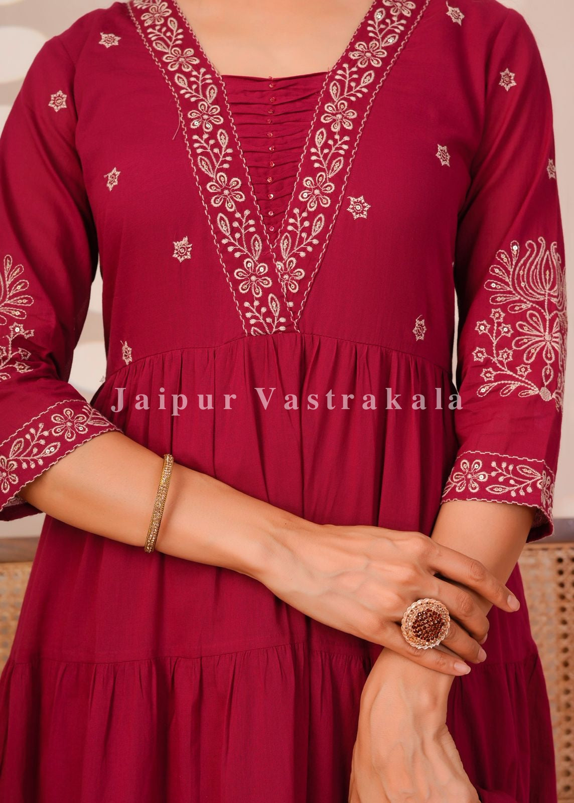 Rasberry Embroidery Mul Cotton Anarkali Suit