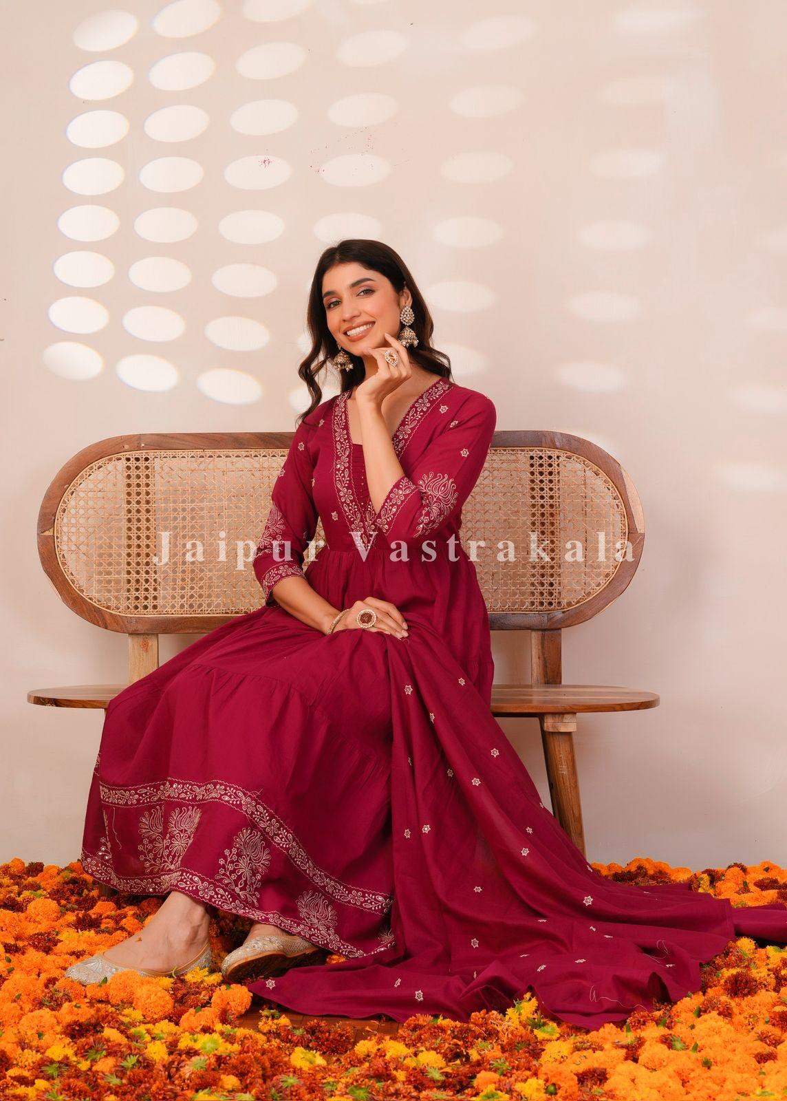 Rasberry Embroidery Mul Cotton Anarkali Suit