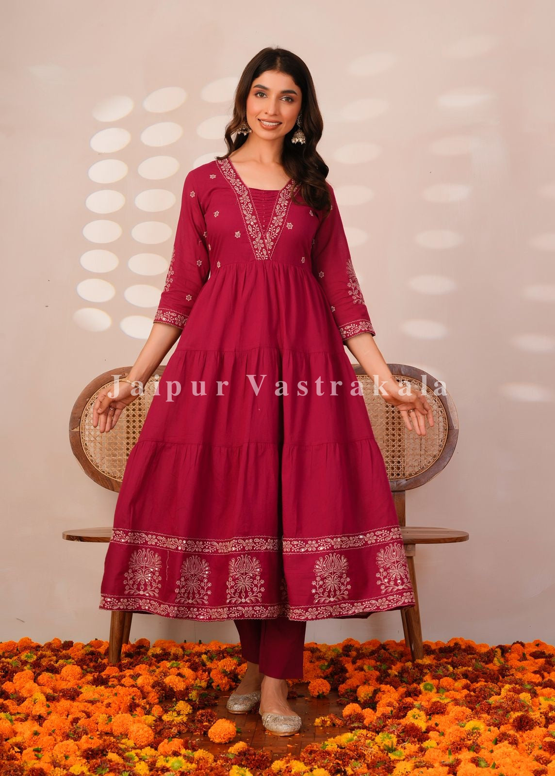 Rasberry Embroidery Mul Cotton Anarkali Suit